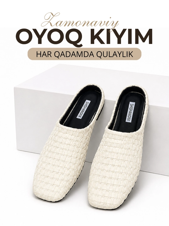 Ayollar uchun to‘rli myuli, ko‘cha va ofis uchun yozgi shippaklar