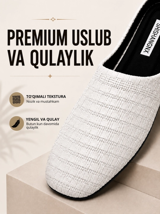 Ayollar uchun to‘rli myuli, ko‘cha va ofis uchun yozgi shippaklar