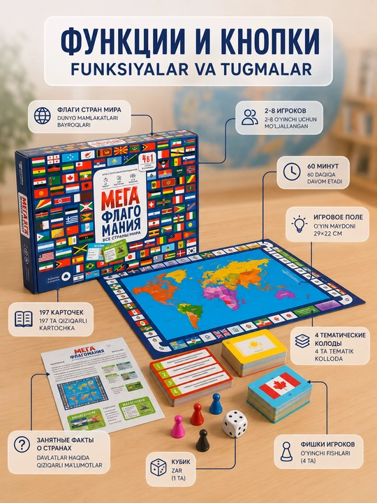 Mega Flagomaniya stol o‘yini, dunyo bayroqlari va davlatlar viktorinasi 8+