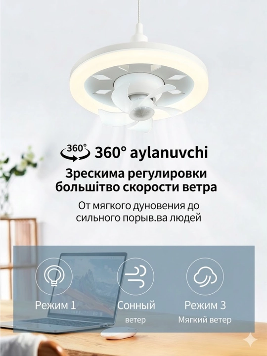 Вентилятор LED светильник – многофункциональная модель с 3 скоростями и тихой работой