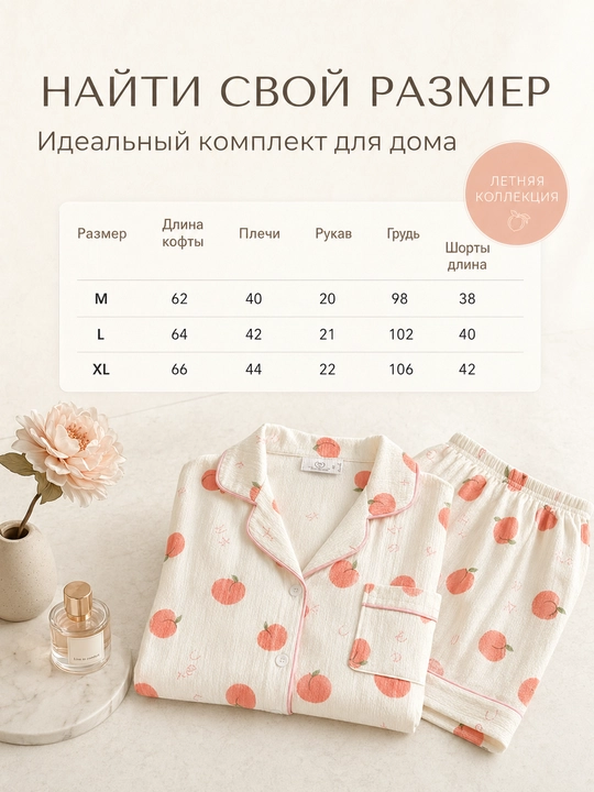 Пижама женская летняя, комплект из 2 предметов, рубашка и шорты, M-XL