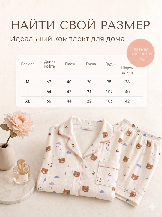 Ayollar pijamasi komplekt, koreys uslubi, 11 tur, M-XL