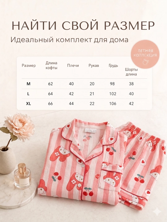 Ayollar pijamasi komplekt, koreys uslubi, 11 tur, M-XL