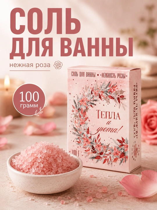 Соль для ванны с ароматом розы 100 г - 