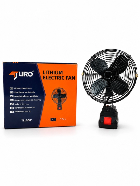 Akkumulyatorli portativ ventilyator 12V/24V, metall panjarali mini sovutgich ventilyator
