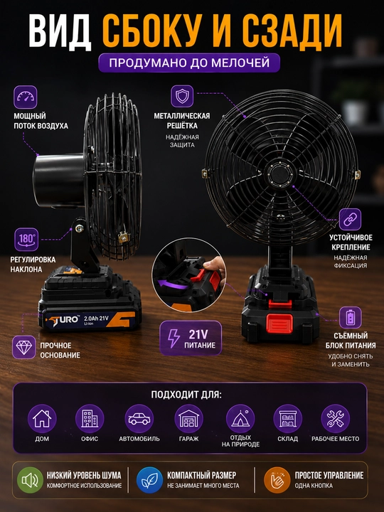 Akkumulyatorli portativ ventilyator 12V/24V, metall panjarali mini sovutgich ventilyator