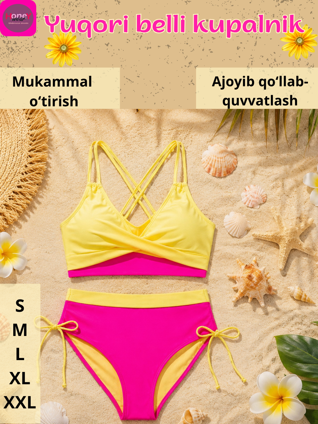 Ayollar uchun baland belli suzish kiyimi, 4 ta rang - 