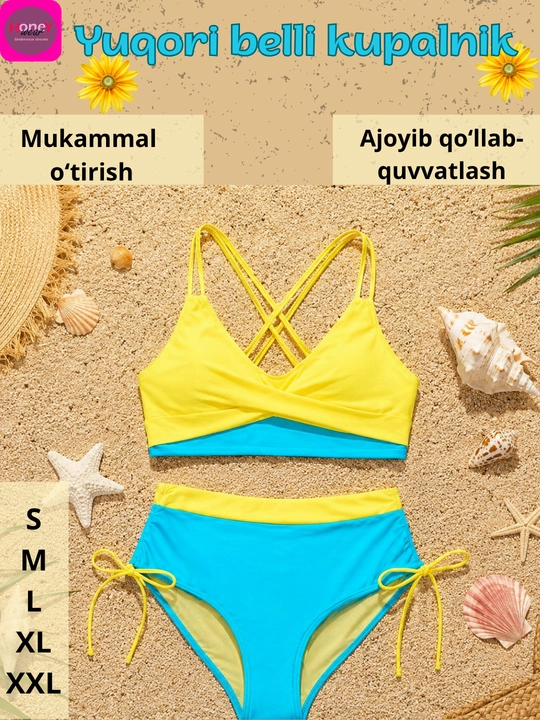 Ayollar uchun baland belli suzish kiyimi, 4 ta rang - 