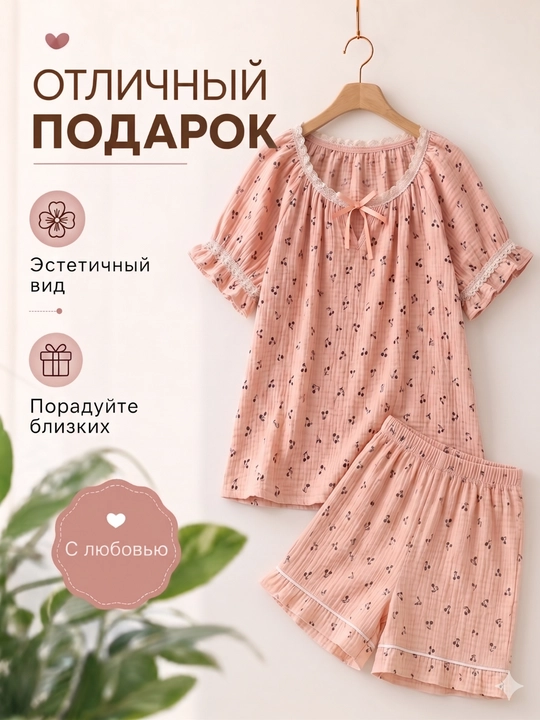 Пижама женская летняя, комплект из 2 предметов, топ и шорты, M-XL