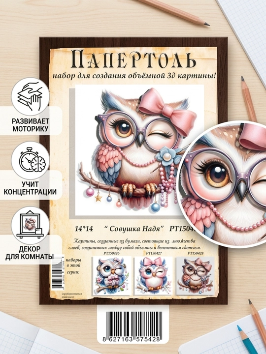 Папертоль набор для создания 3D картины Совушка Надя PT150428 - 