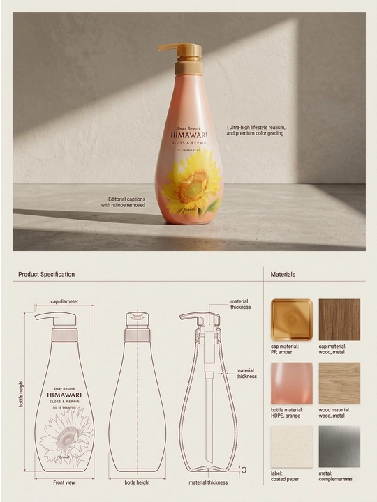 Kracie Dear Beauté Himawari Gloss & Repair kungaboqar moyli shampuni, 500 ml