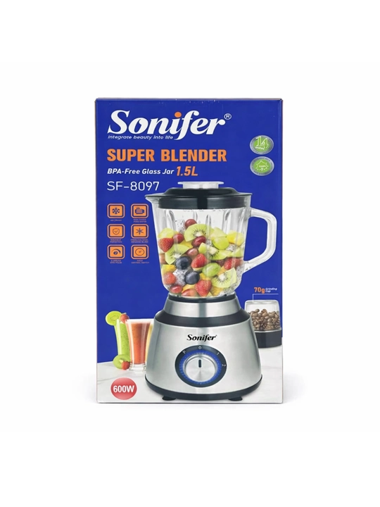 Блендер Sonifer SF-8097 стационарный 2в1, со стеклянной чашей 1.5 л, с кофемолкой, 600 Вт