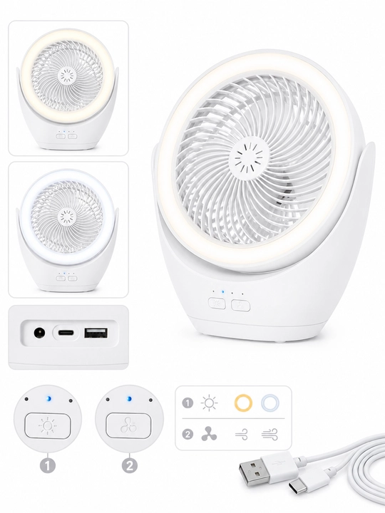 Mini USB stol ventilyatori LED yoritgichli, 2 rejimli portativ sovutgich