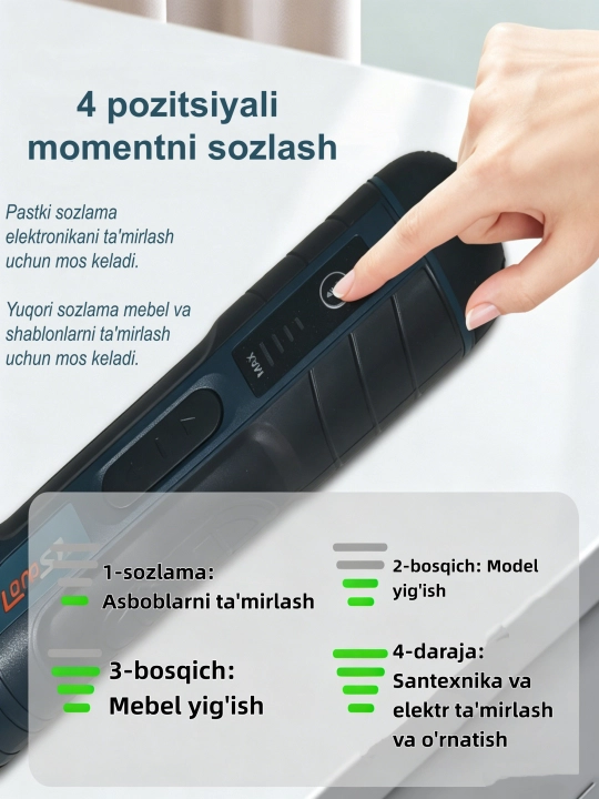 Simsiz elektr tornavida (105 ta 1 da)  Magnit uchi va LED chiroqli 105 qismli bit to'plami - 