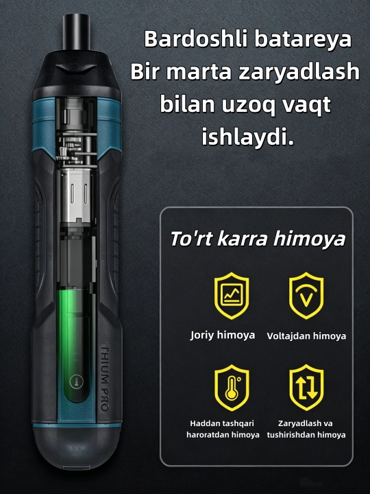Simsiz elektr tornavida (105 ta 1 da)  Magnit uchi va LED chiroqli 105 qismli bit to'plami