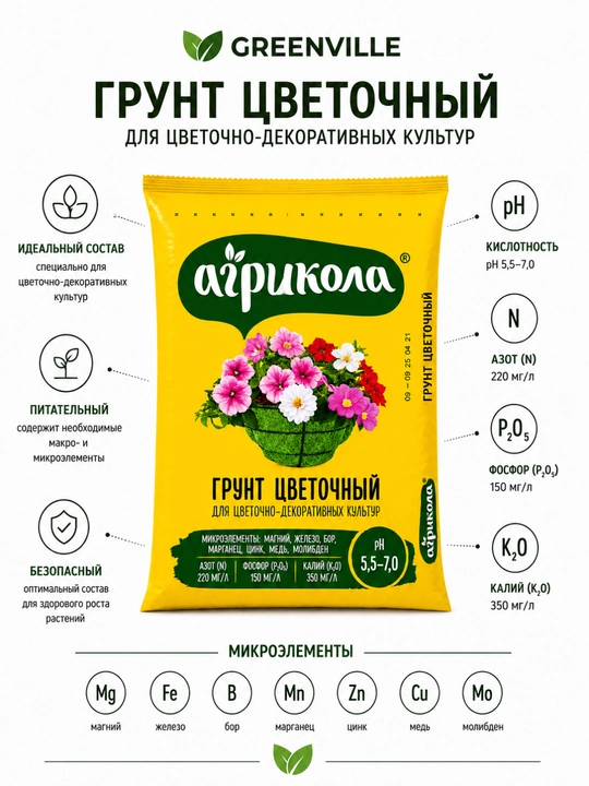 Готовый грунт Agricola для комнатных, декоративных и цветочных растений - 