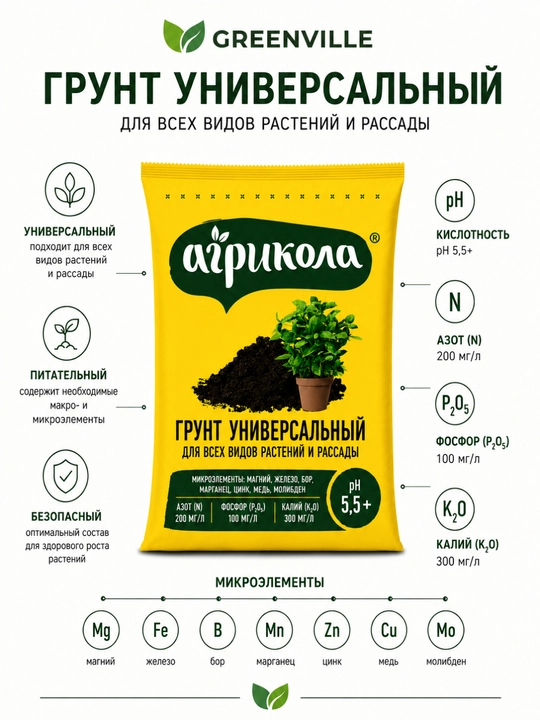 Готовый грунт Agricola для комнатных, декоративных и цветочных растений - 