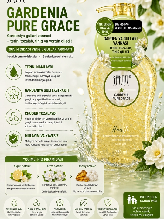 Гель для душа. Fresh Floral Fragrance 768 мл — с ароматом гардении и увлажняющим эффектом