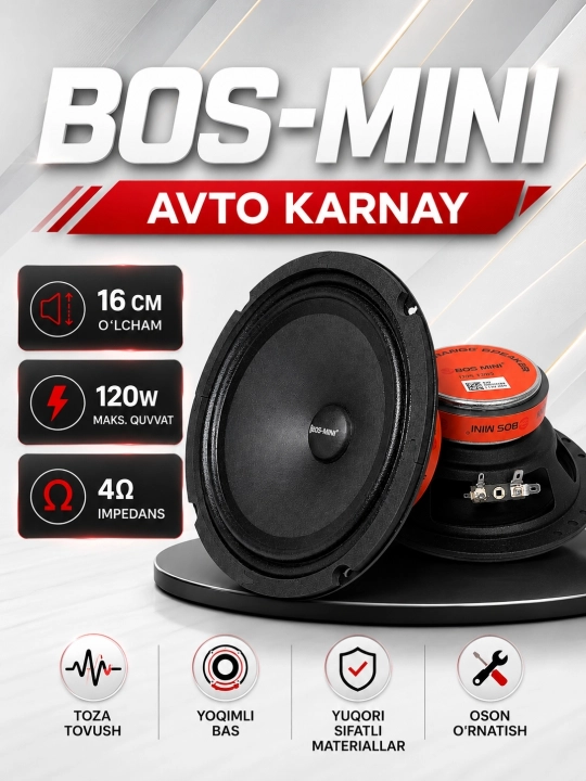 BOS-MINI BOS-T2965 эстрадная авто колонка Mid Range 16 см, 120w max - 