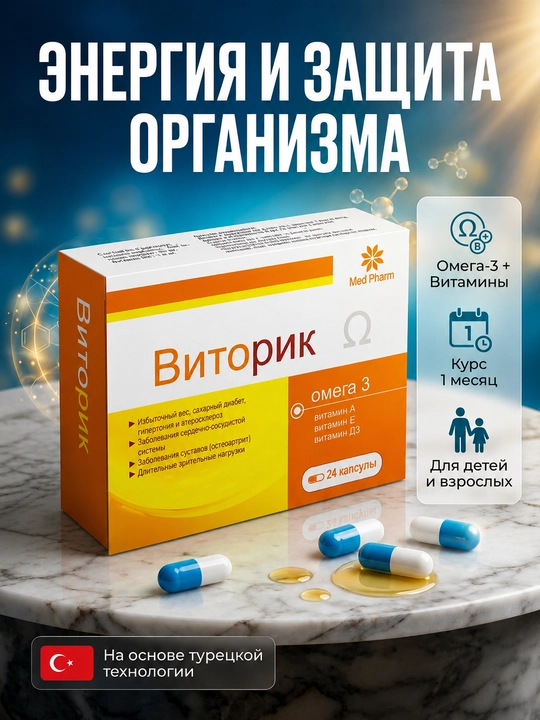 Vitorik Omega-3 vitamin A D3 E yurak bo‘g‘im va immunitet uchun №24 - 