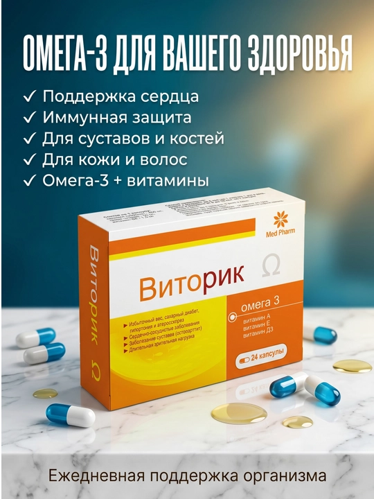 Vitorik Omega-3 vitamin A D3 E yurak bo‘g‘im va immunitet uchun №24