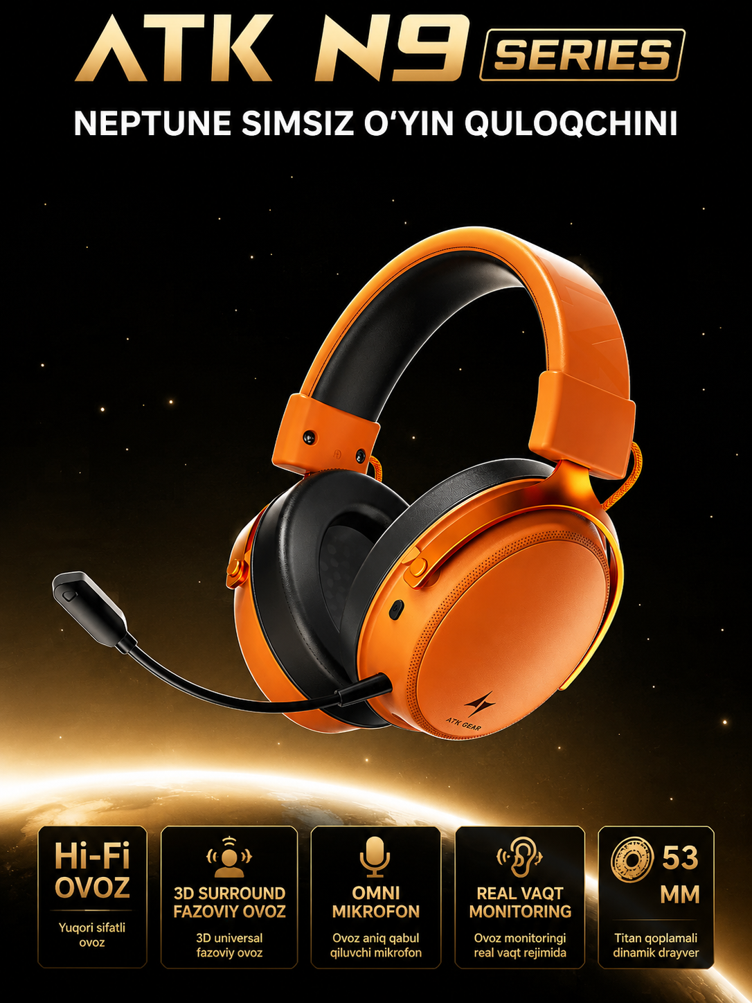 Simli o‘yin quloqchinlari ATK NEPTUNE N9 Pro, Ultra modeli