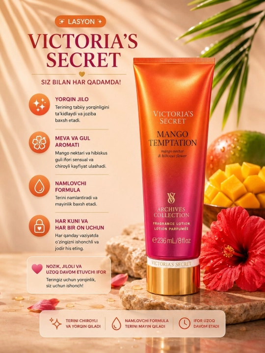 Tana uchun losyon, chuqur namlovchi parfyumli lasyon, Victoria's secret, Amerika mahsuloti - 
