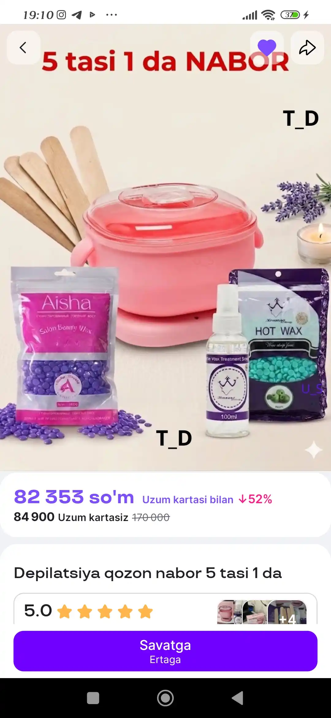 Depilatsiya qozon nabor 5 tasi 1 da, sprey, vosk, depilatsiya nabor