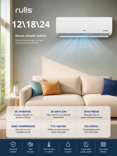 Rulls DC Inverter konditsioneri — zamonaviy dizayn, yuqori samaradorlik