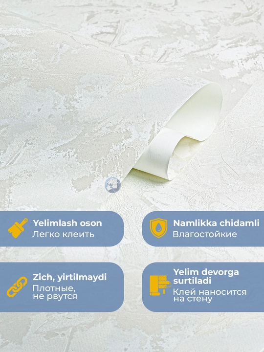 AURA devor uchun vinil oboylar: flizelin asosida 1,06×10,05 m, qog‘oz asosida 0,53×10 m