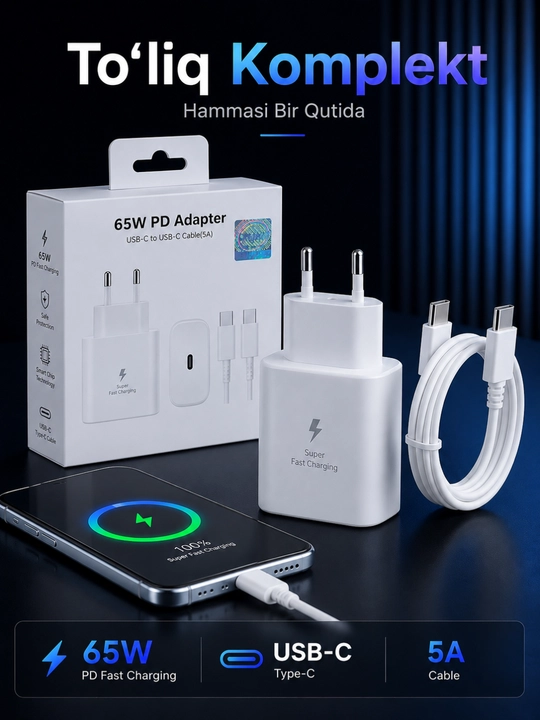 Зарядное устройство 45/120 Вт PD, USB-C, с кабелем 5A/6A – для Samsung и Xiaom