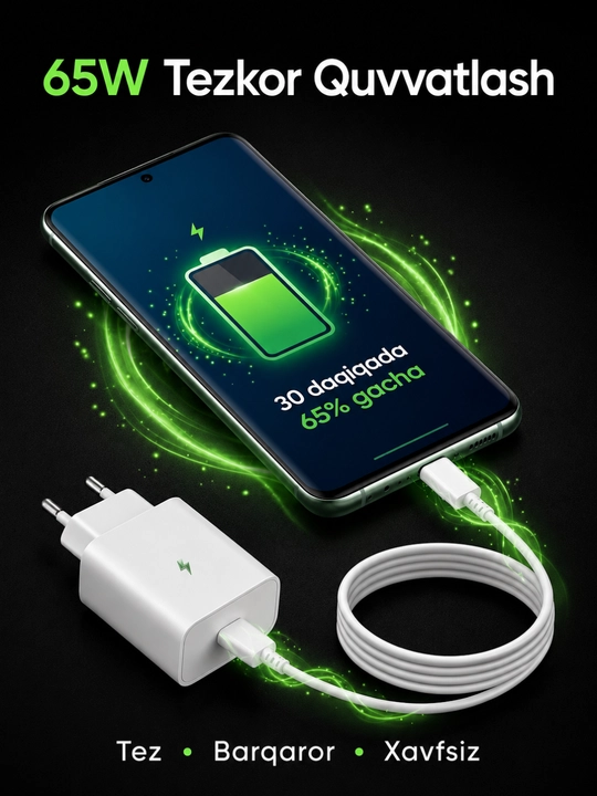 Зарядное устройство 45/120 Вт PD, USB-C, с кабелем 5A/6A – для Samsung и Xiaom