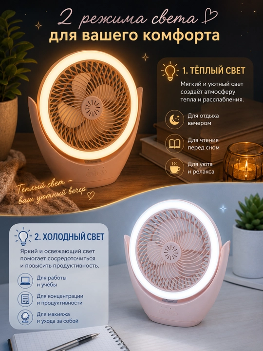 Quyosh paneli va aromaterapiyali portativ mini ventilyator, LED chiroqli stol ventilyatori