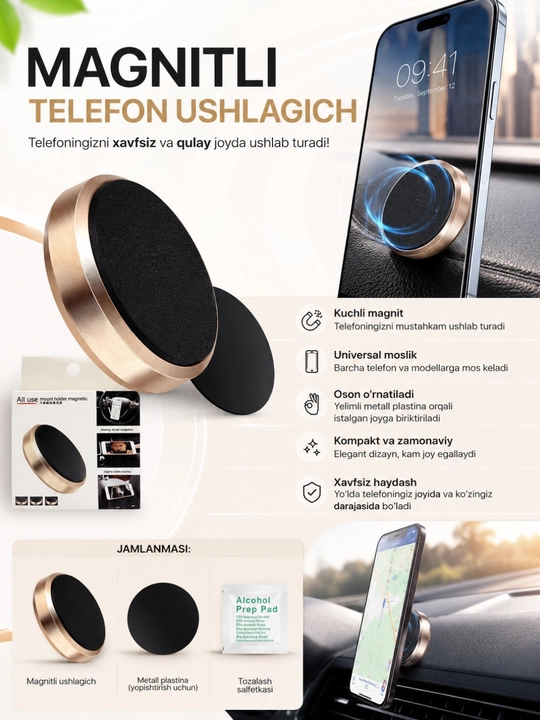 Magnitli telefon ushlagich avtomobil uchun, mashina uchun universal Holder, magsafe bilan - 