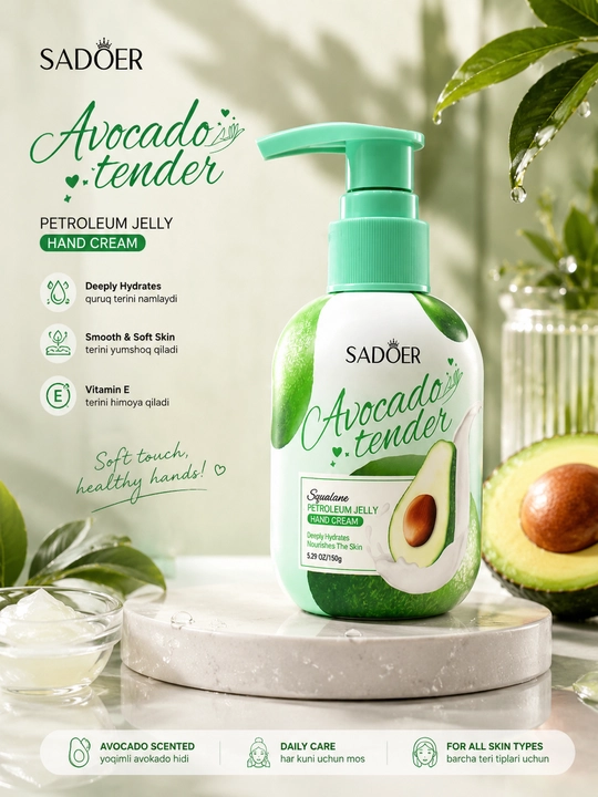 SADOER Avocado qo‘l kremi – namlantiruvchi Hand Cream 150 g
