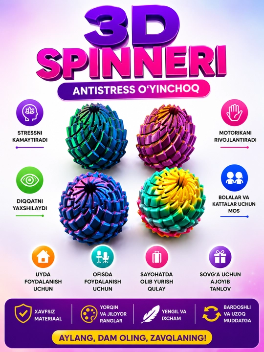 Antistres va miyani mashq qildirish va aylanuvchi 3D shar, mantiqiy boshqotirma, 6sm×6sm - 