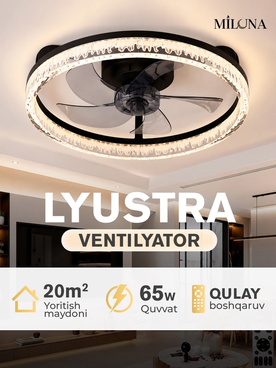 Люстра вентилятор LED с пультом, 6 режимов освещения, подходит для кухни, зала и спальни - 