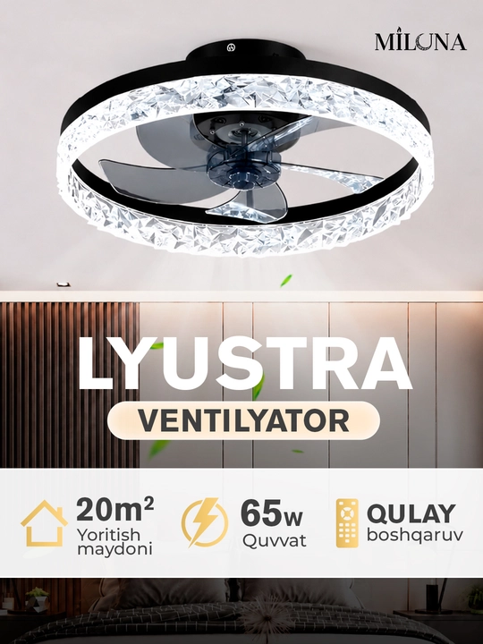 Люстра вентилятор LED с пультом, 6 режимов освещения, подходит для кухни, зала и спальни - 
