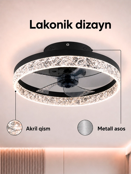 Люстра вентилятор LED с пультом, 6 режимов освещения, подходит для кухни, зала и спальни