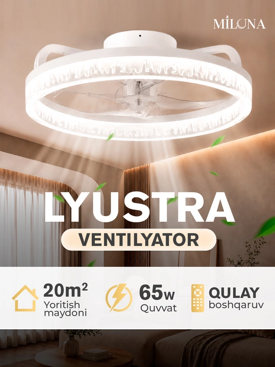 Люстра вентилятор LED с пультом, 6 режимов освещения, подходит для кухни, зала и спальни - 