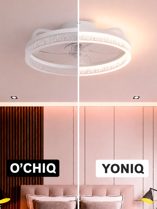 Ventilyator lyustra LED qandil, 6 xil yoritish rejimi, oshxona, zal va yotoqxona uchun mos
