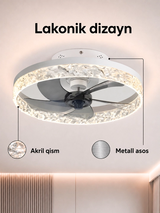 Люстра вентилятор LED с пультом, 6 режимов освещения, подходит для кухни, зала и спальни