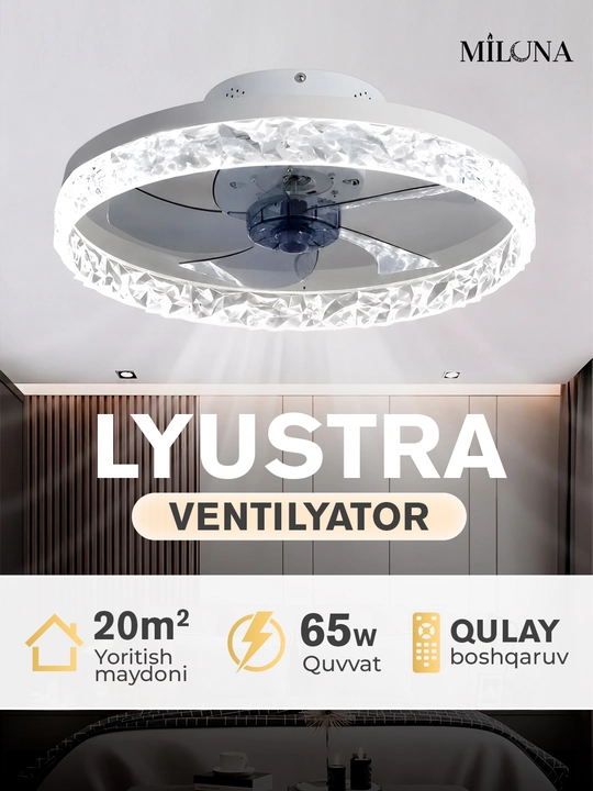 Люстра вентилятор LED с пультом, 6 режимов освещения, подходит для кухни, зала и спальни - 