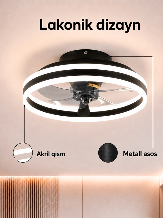 Люстра вентилятор LED с пультом, 6 режимов освещения, подходит для кухни, зала и спальни