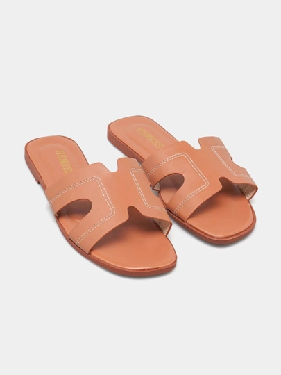 Тапочки женские летние в стиле Hermes 36–41. Модные женские шлепки маломерят на 1 размер — ALVEROM-AURUMJENTAP-ОРАНЖ-41