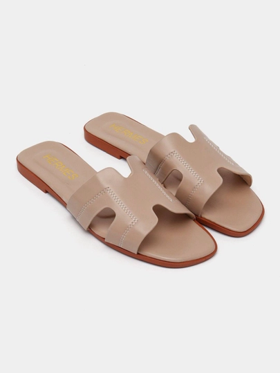 Тапочки женские летние в стиле Hermes 36–41. Модные женские шлепки маломерят на 1 размер — ALVEROM-AURUMJENTAP-МЕДН-36