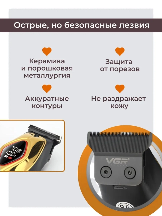 Профессиональная машинка для стрижки волос и бороды VGR, триммер