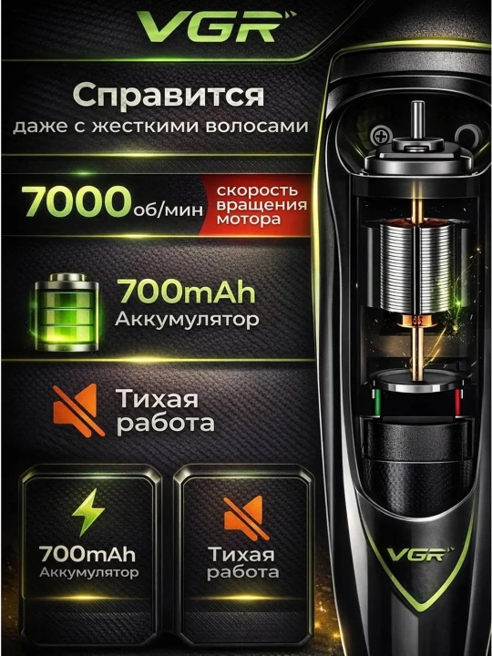 Профессиональная машинка для стрижки волос и бороды VGR, триммер