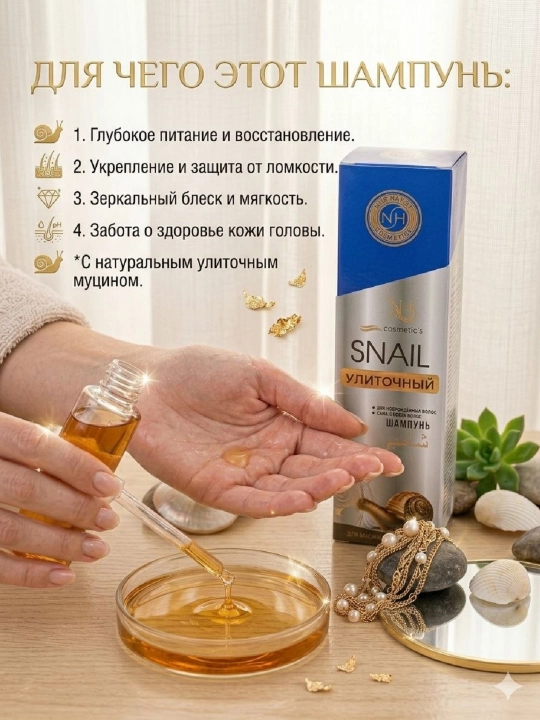 Шампунь для волос (Улиточный) с муцином улитки, восстанавливающий
