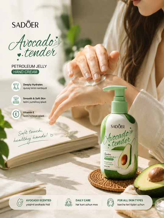 SADOER Avocado qo‘l kremi – namlantiruvchi Hand Cream 150 g